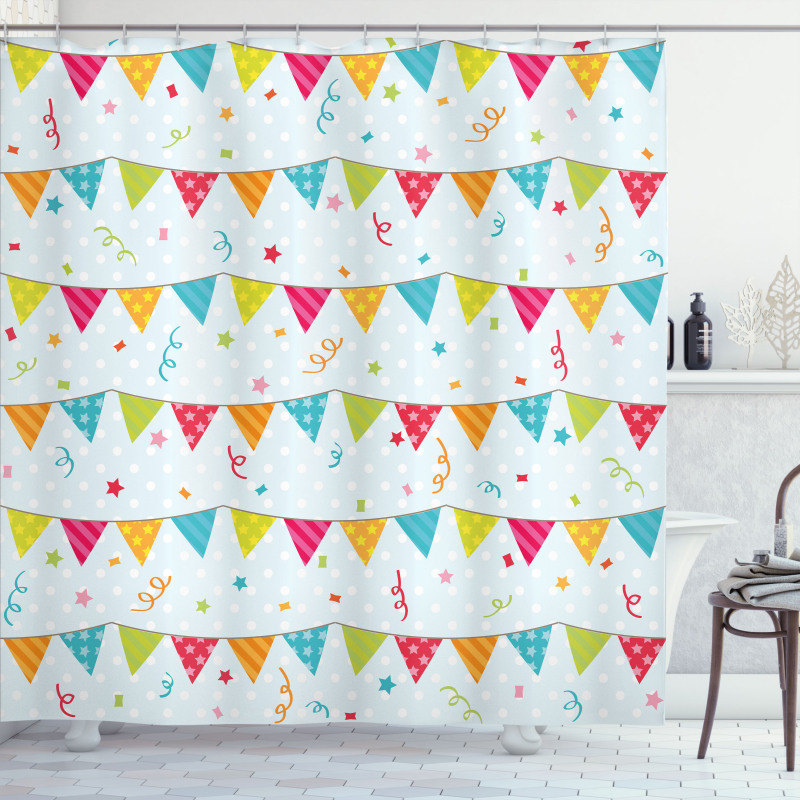 Birthday Party Flags Stars Shower Curtain