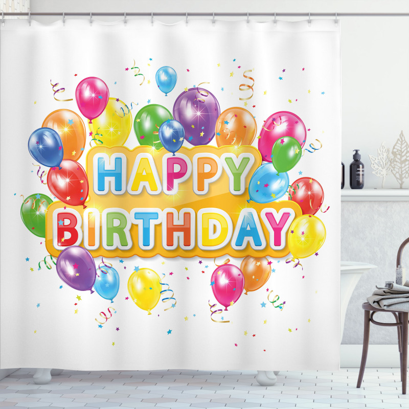 Vivid Birthday Balloon Shower Curtain