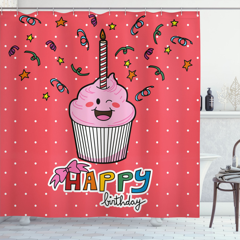 Pink Cupcake Bow Shower Curtain