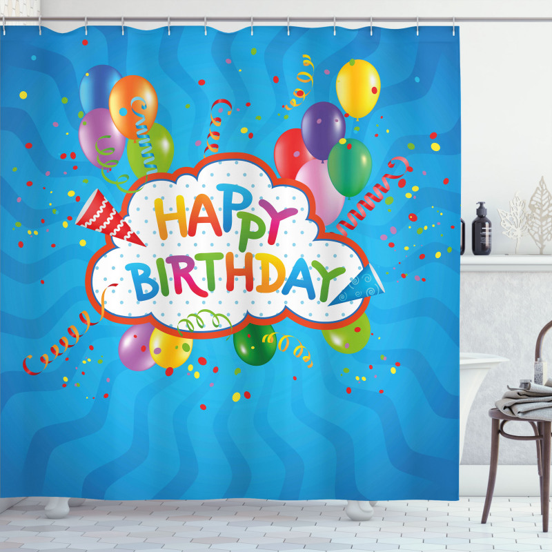 Greeting Text Party Hats Shower Curtain