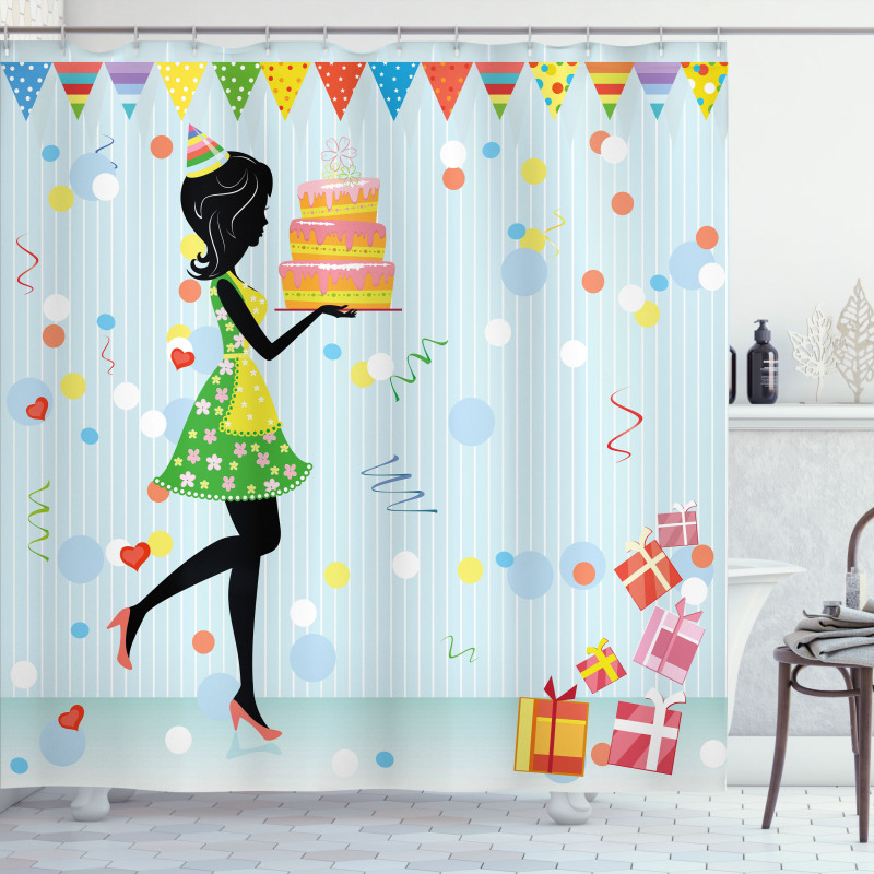 Mother with Cake Cartoon Shower Curtain