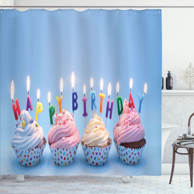 Cupcakes Letter Candles Shower Curtain