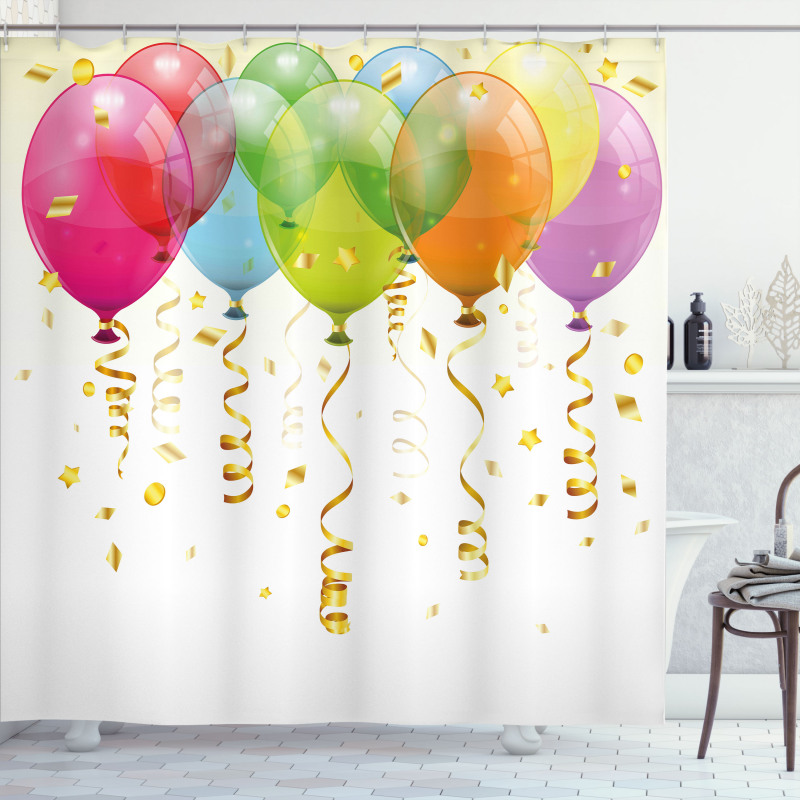 3D Balloons Rain Shower Curtain