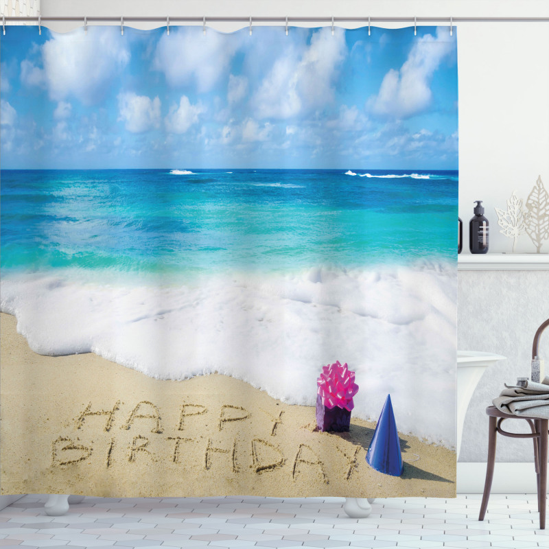 Happy Birthday on Sand Shower Curtain