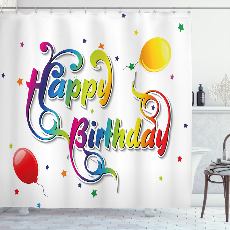 Birthday Words Floral Shower Curtain