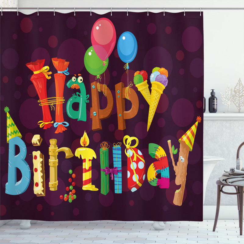 Party Objects as Letters Shower Curtain