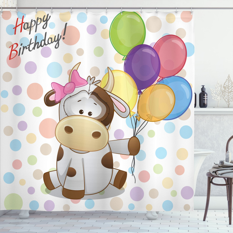 Baby Cow and Balloons Shower Curtain