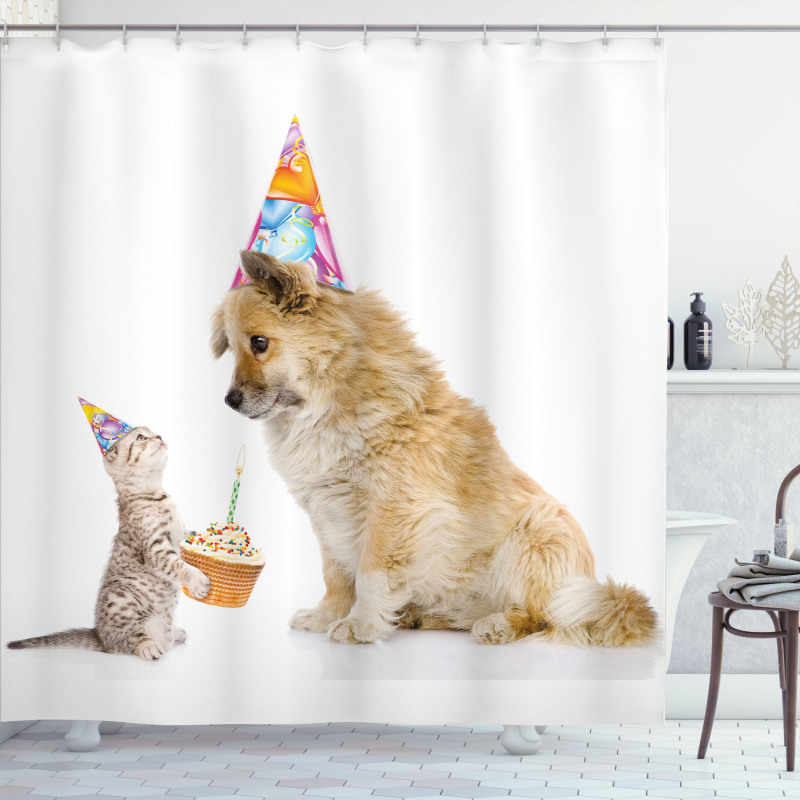 Cat and Dog Birthday Shower Curtain