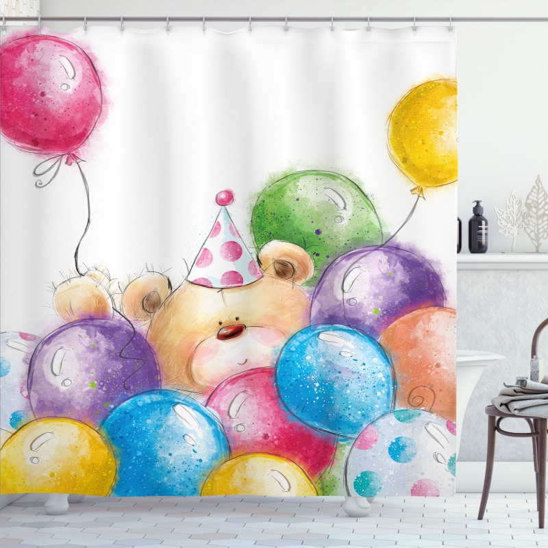 Sketchy Bear Balloons Shower Curtain