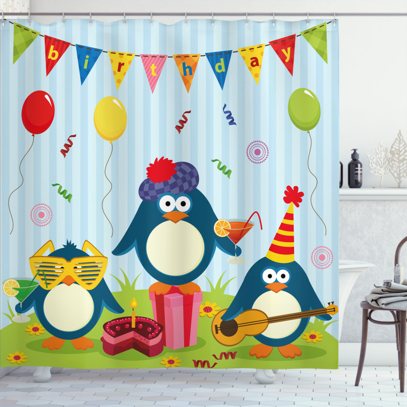 Birthday Penguin Shower Curtain