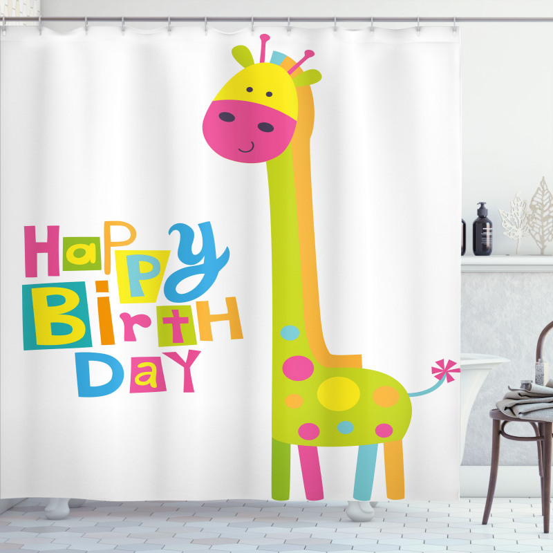 Birthday Baby Giraffe Shower Curtain