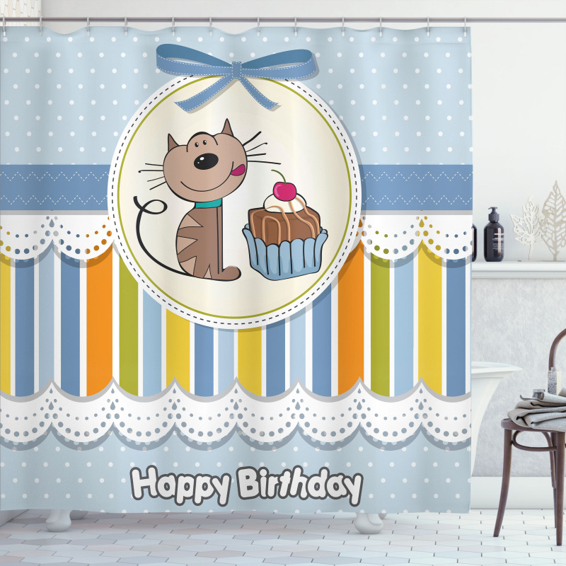 Baby Cat with Cake Shower Curtain