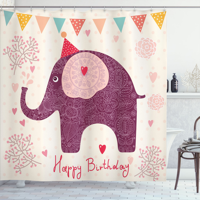 Purple Art Elephant Shower Curtain