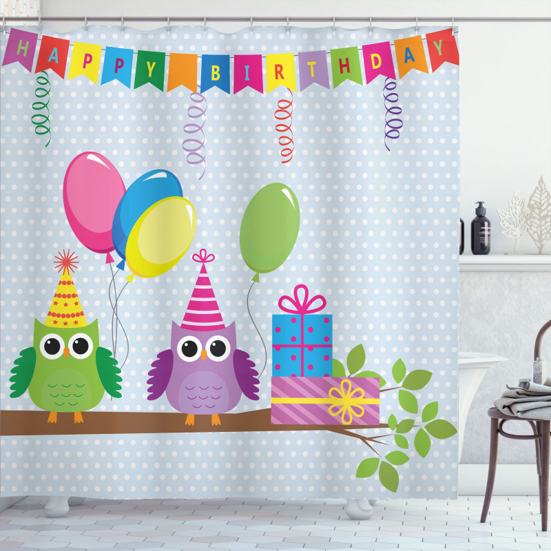 Cartoon Owl at Party Shower Curtain