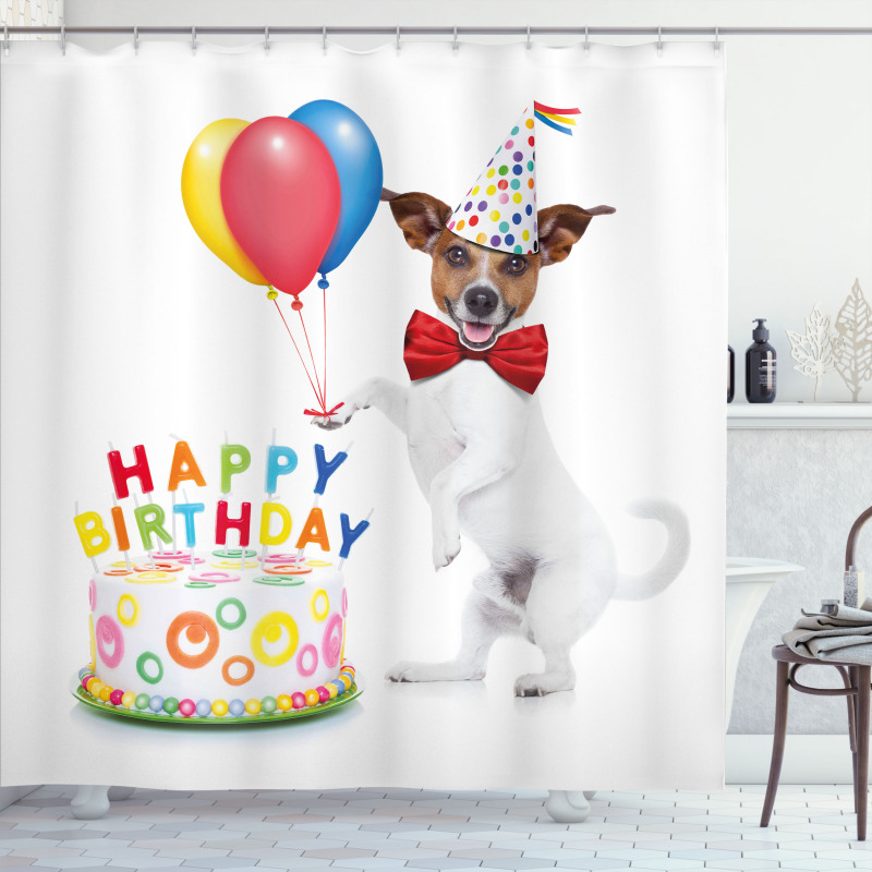 Dance Party Dog Cake Shower Curtain