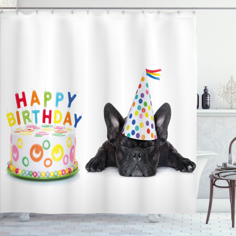 Bulldog Party Cake Shower Curtain