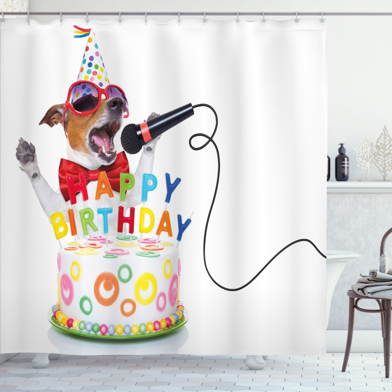 Birthday Music Dog Shower Curtain