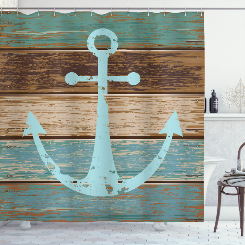 Nautical Shower Curtain Anchor on Rustic Weathered Wood