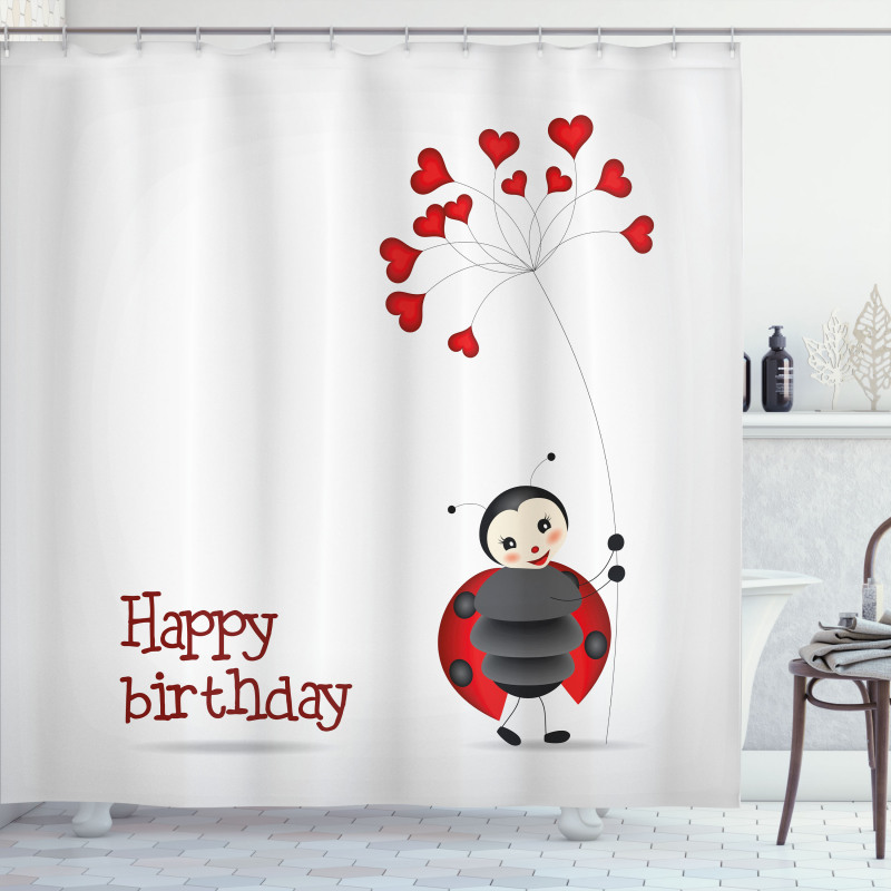 Birthday Ladybug Shower Curtain