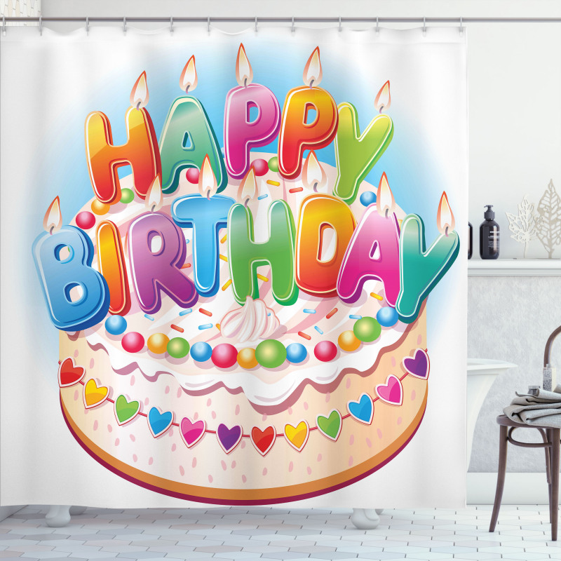 Cake Candles Hearts Shower Curtain