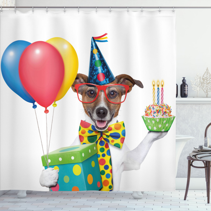 Birthday Dog Cake Shower Curtain