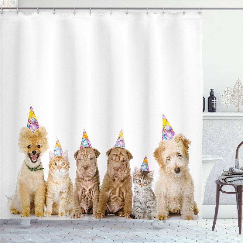 Dogs Cats at a Party Shower Curtain