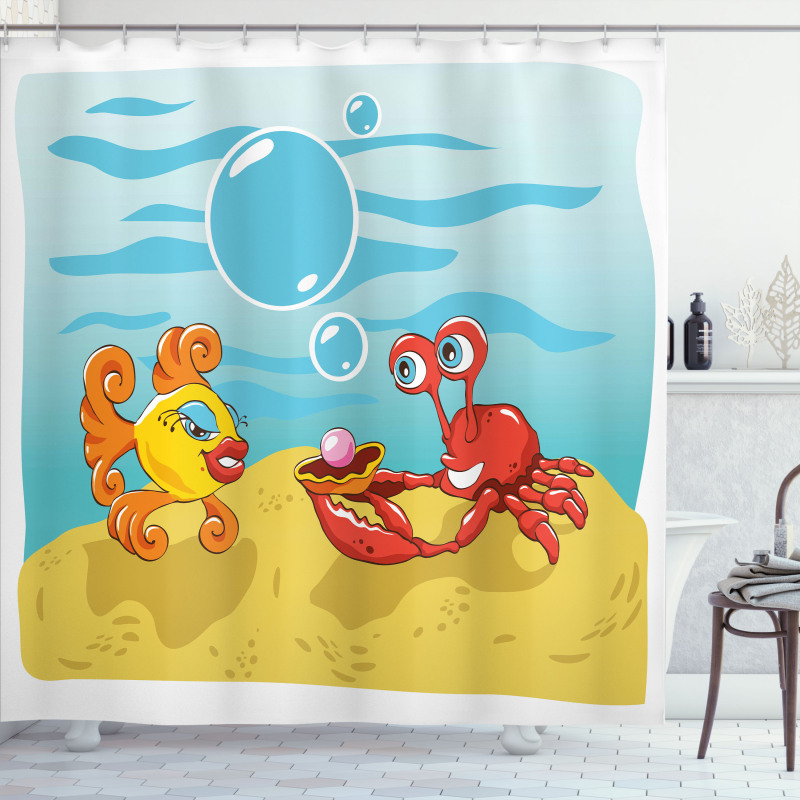 Fish Crab Cartoon Shower Curtain