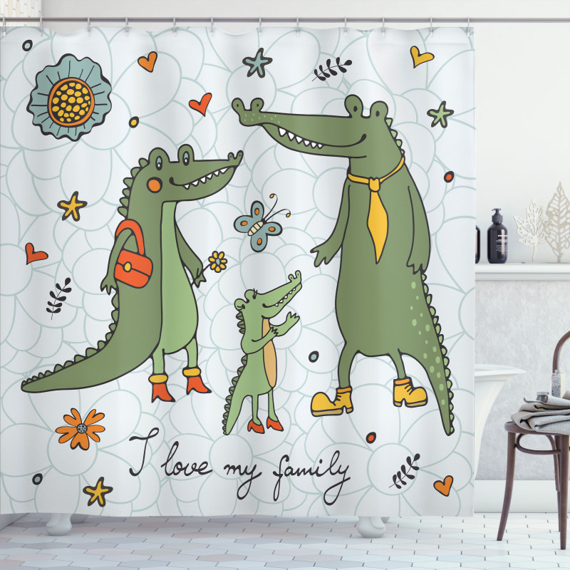 Alligator Family Cartoon Shower Curtain