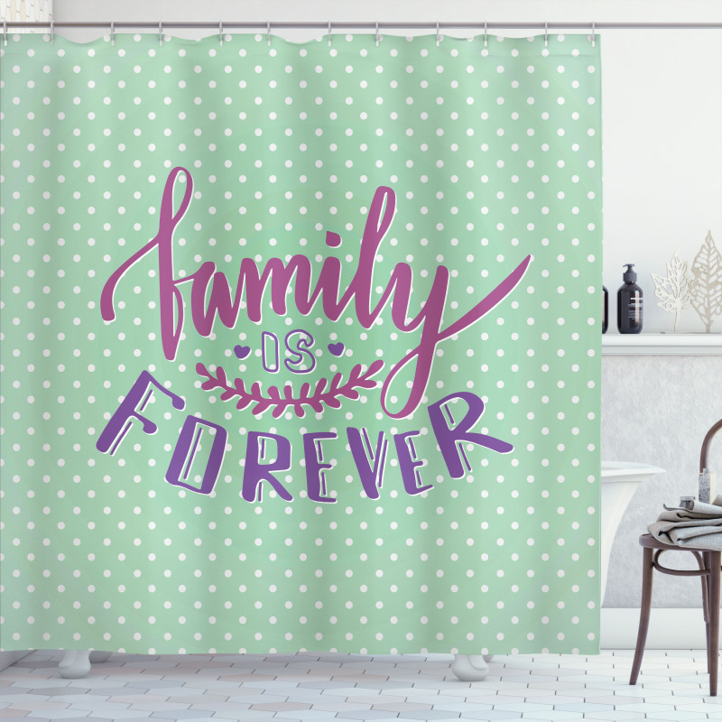 Polka Dots Family Words Shower Curtain
