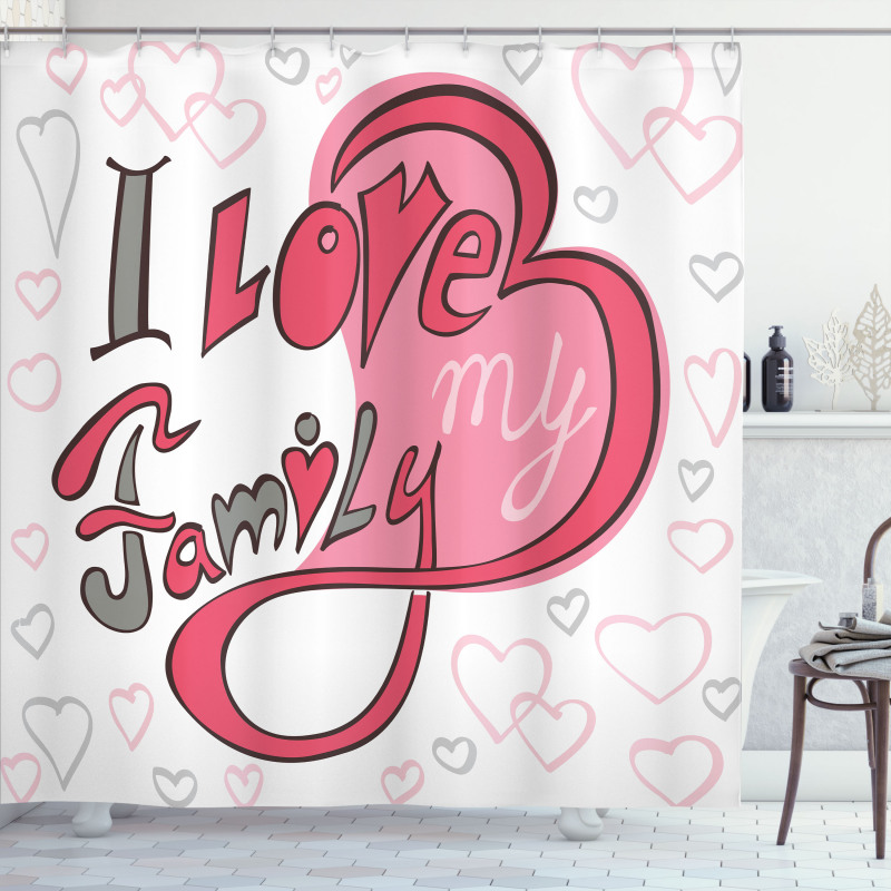 I Love Family Hearts Swirl Shower Curtain