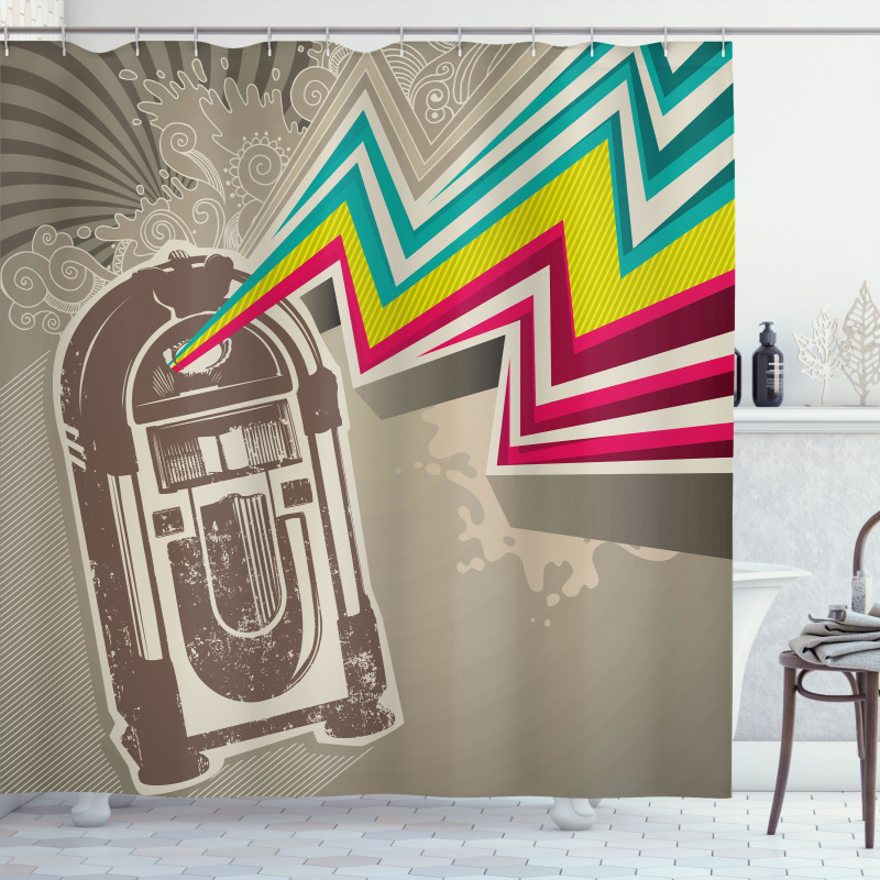 Radio Party with Zig Zag Shower Curtain