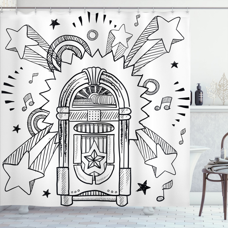 Cartoon Sketchy Music Box Shower Curtain