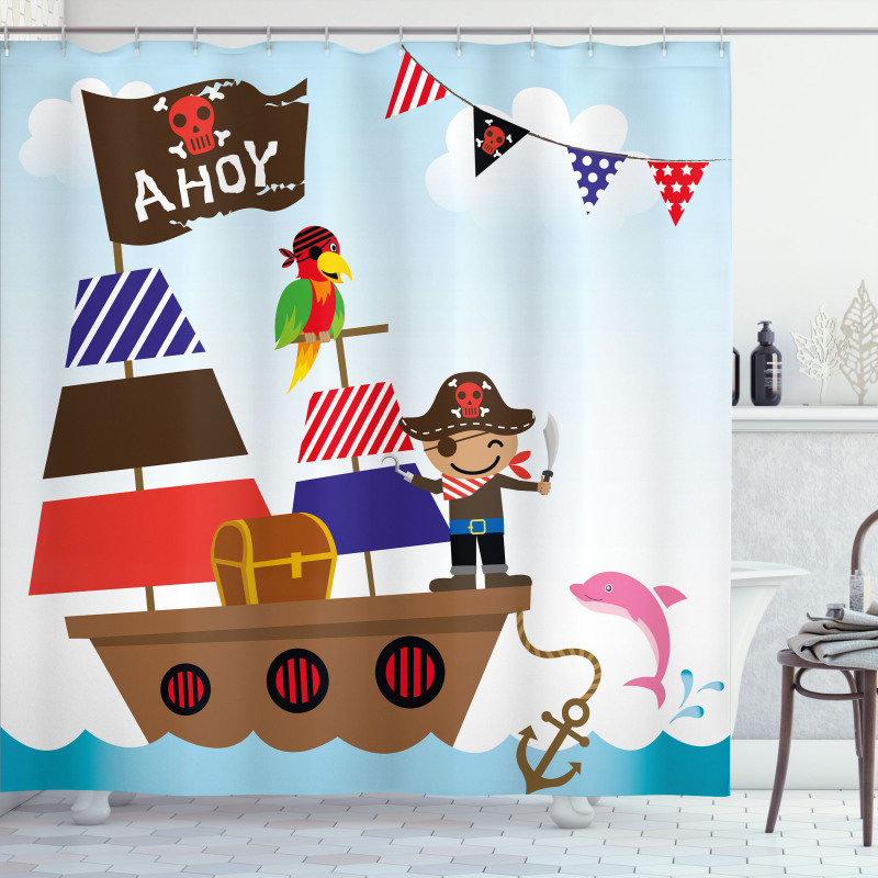 Pirate Ship Ocean Shower Curtain