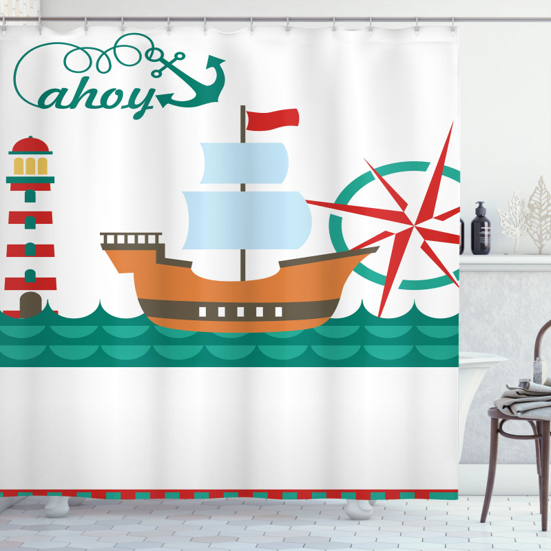 Boat Ahoy Compass Shower Curtain