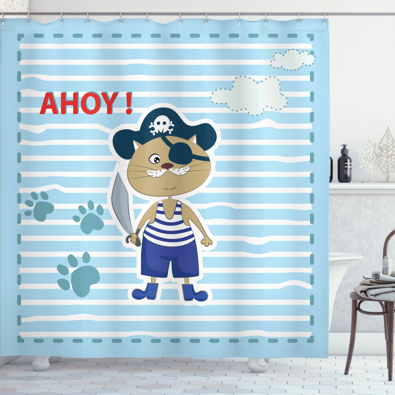 Cat Pirate Ahoy Shower Curtain