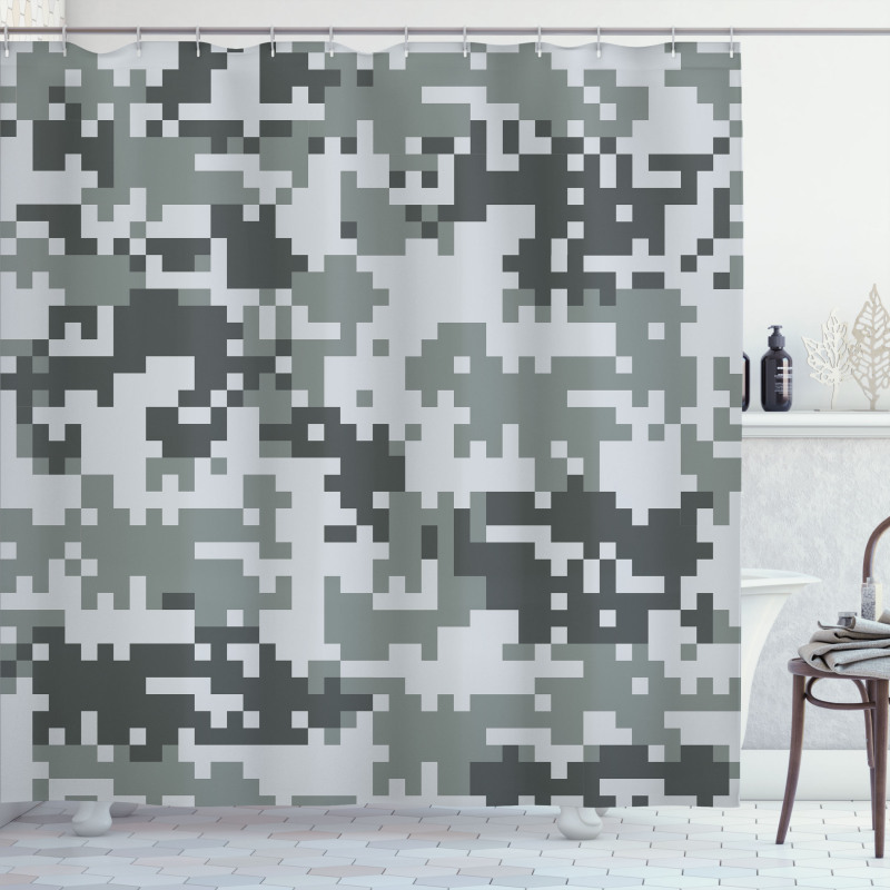 Pixel Effect Digital Grey Shower Curtain