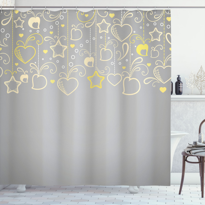 Grey Swirl Hearts Shower Curtain