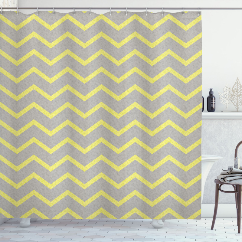 Yellow Grey Zig Zag Shower Curtain