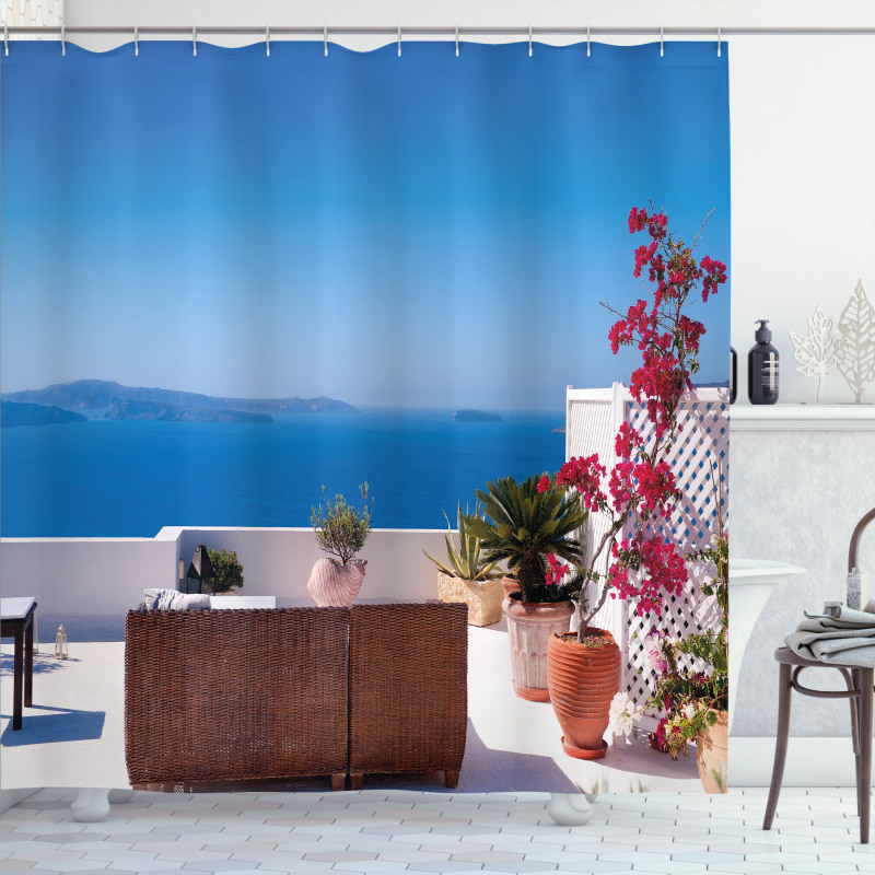 Santorini Aegean Sea Shower Curtain