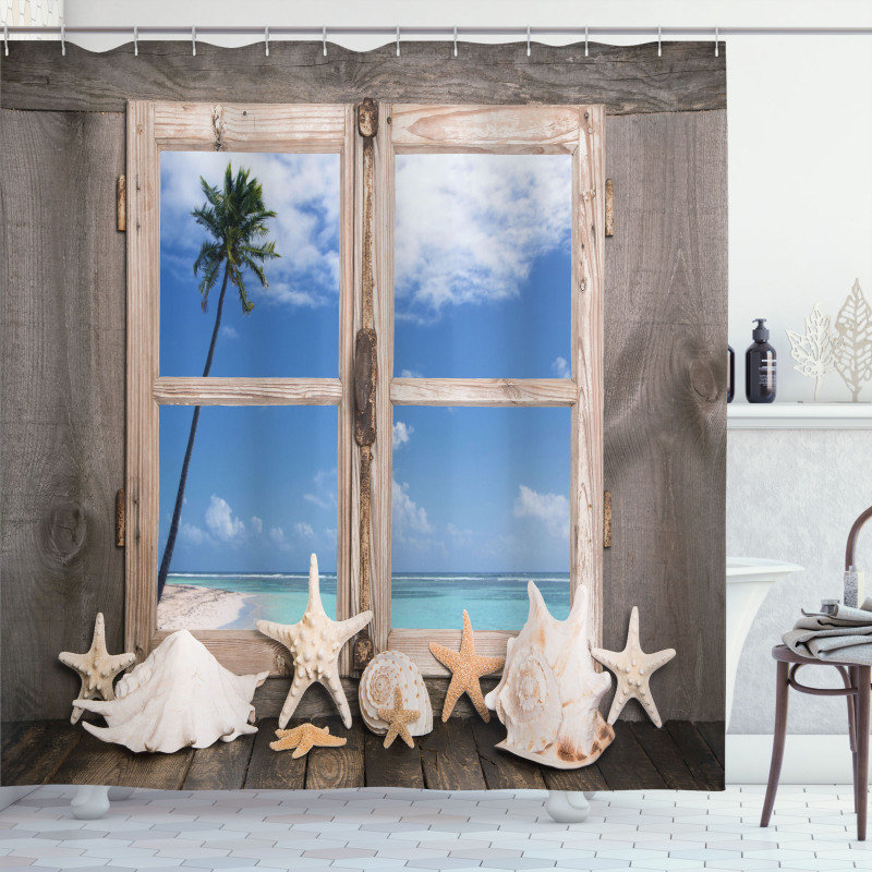 Seashells Starfish Palms Shower Curtain
