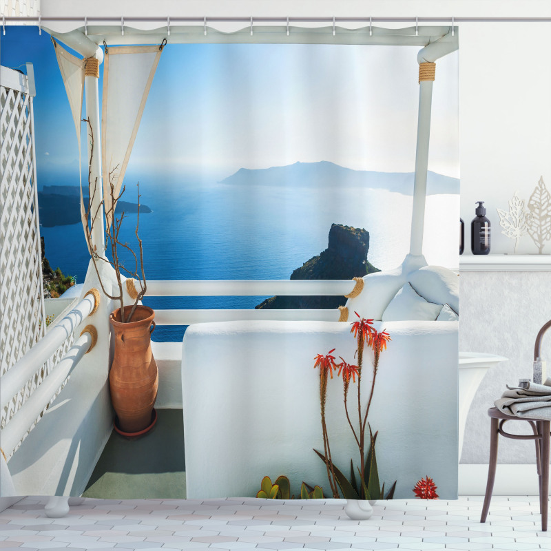 Sunset Santorini Island Shower Curtain