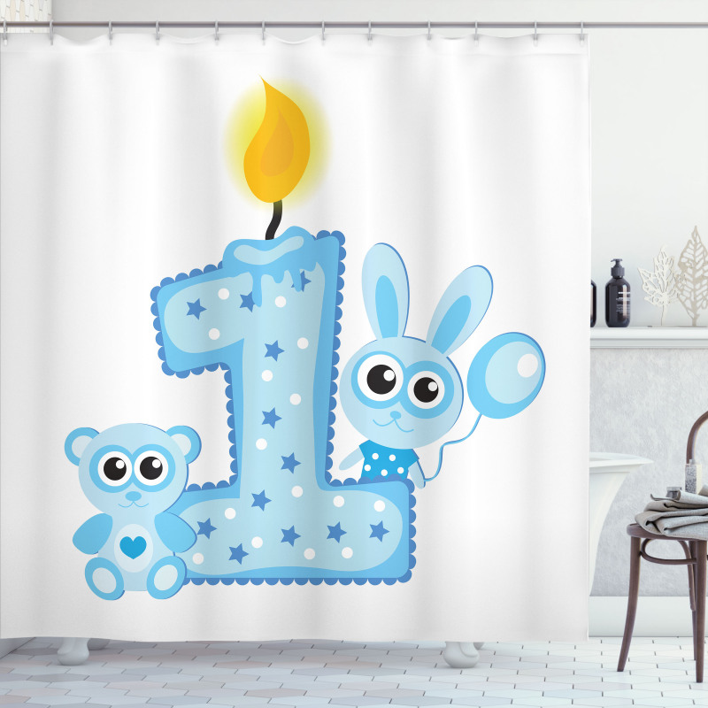 Boys Party Cake Candle Shower Curtain