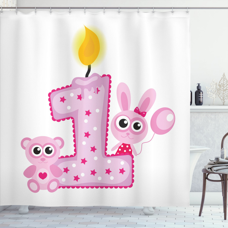 Girls Birthday Bunnies Shower Curtain