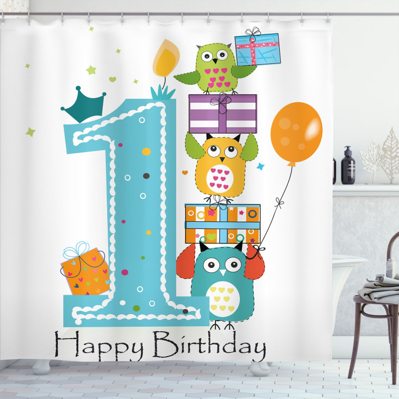 First Cake Candle Owls Shower Curtain
