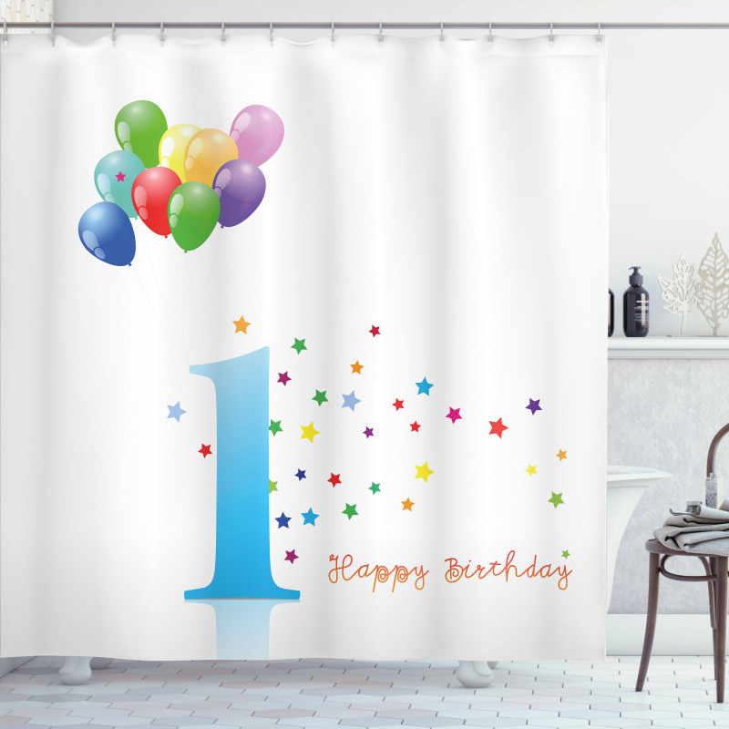 Kids First Birthday Shower Curtain