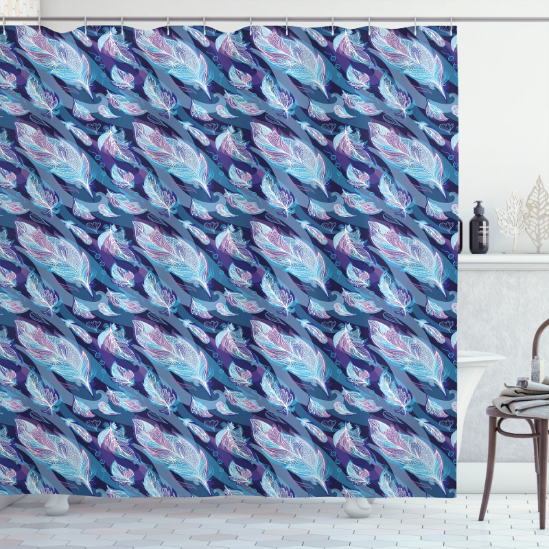 Feather and Wavy Design Shower Curtain