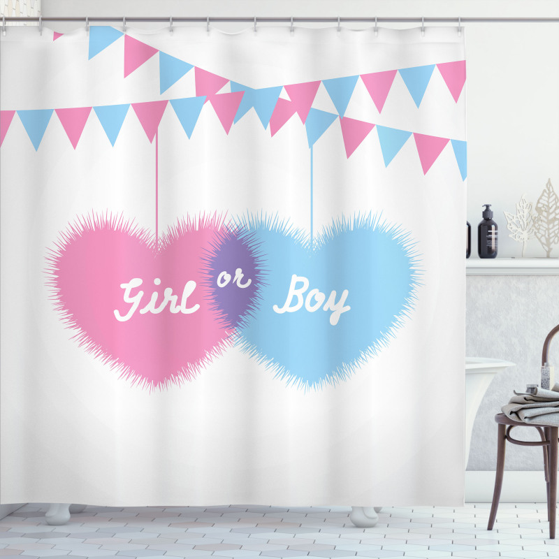 Girl Boy Hearts Flags Shower Curtain