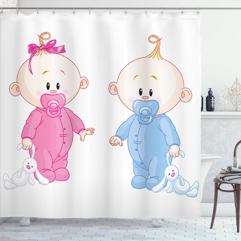 Boy Girl Bunny Shower Curtain