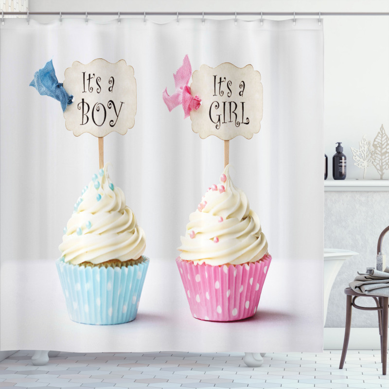 Boy Girl Cupcakes Shower Curtain