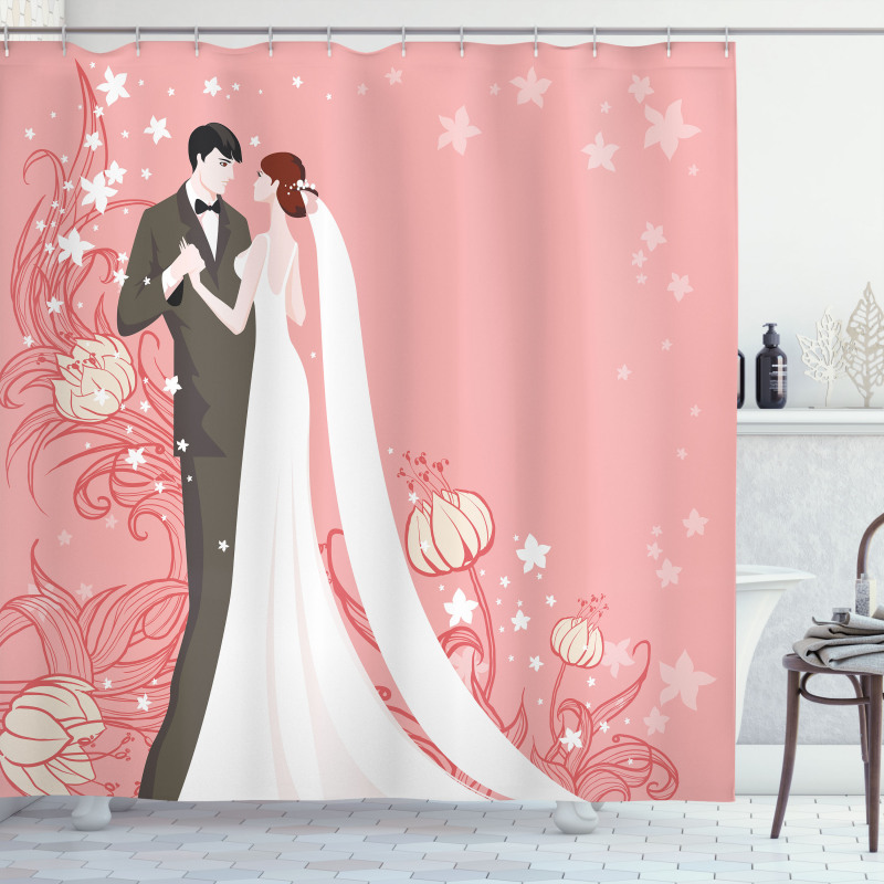 Bride Groom Dancing Floral Shower Curtain